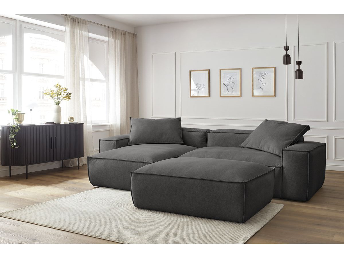 Canapé d'angle réversible ultra moelleux BOHEME tissu chiné avec pouf