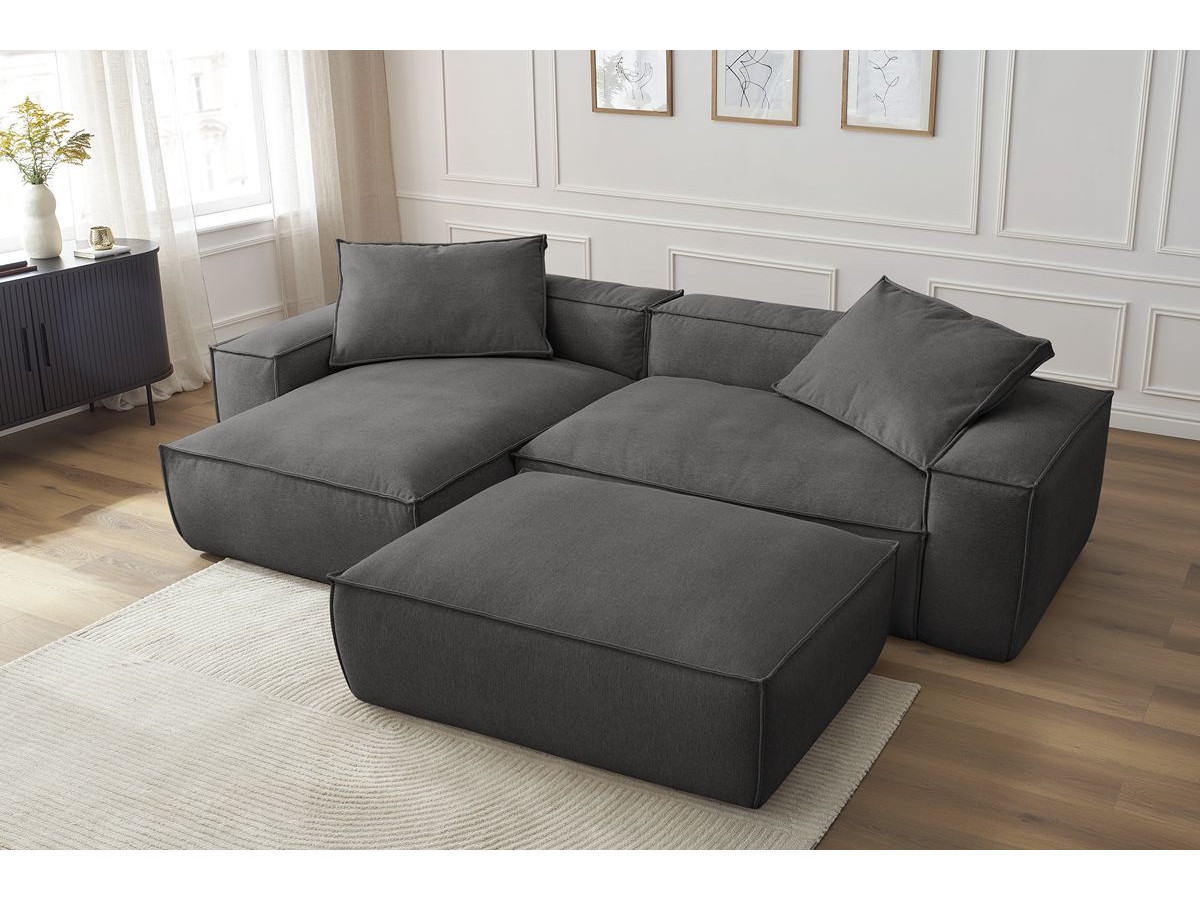 Canapé d'angle réversible ultra moelleux BOHEME tissu chiné avec pouf