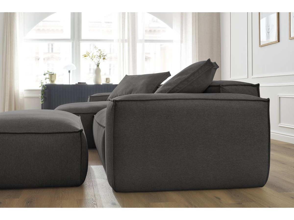 Canapé d'angle réversible ultra moelleux BOHEME tissu chiné avec pouf