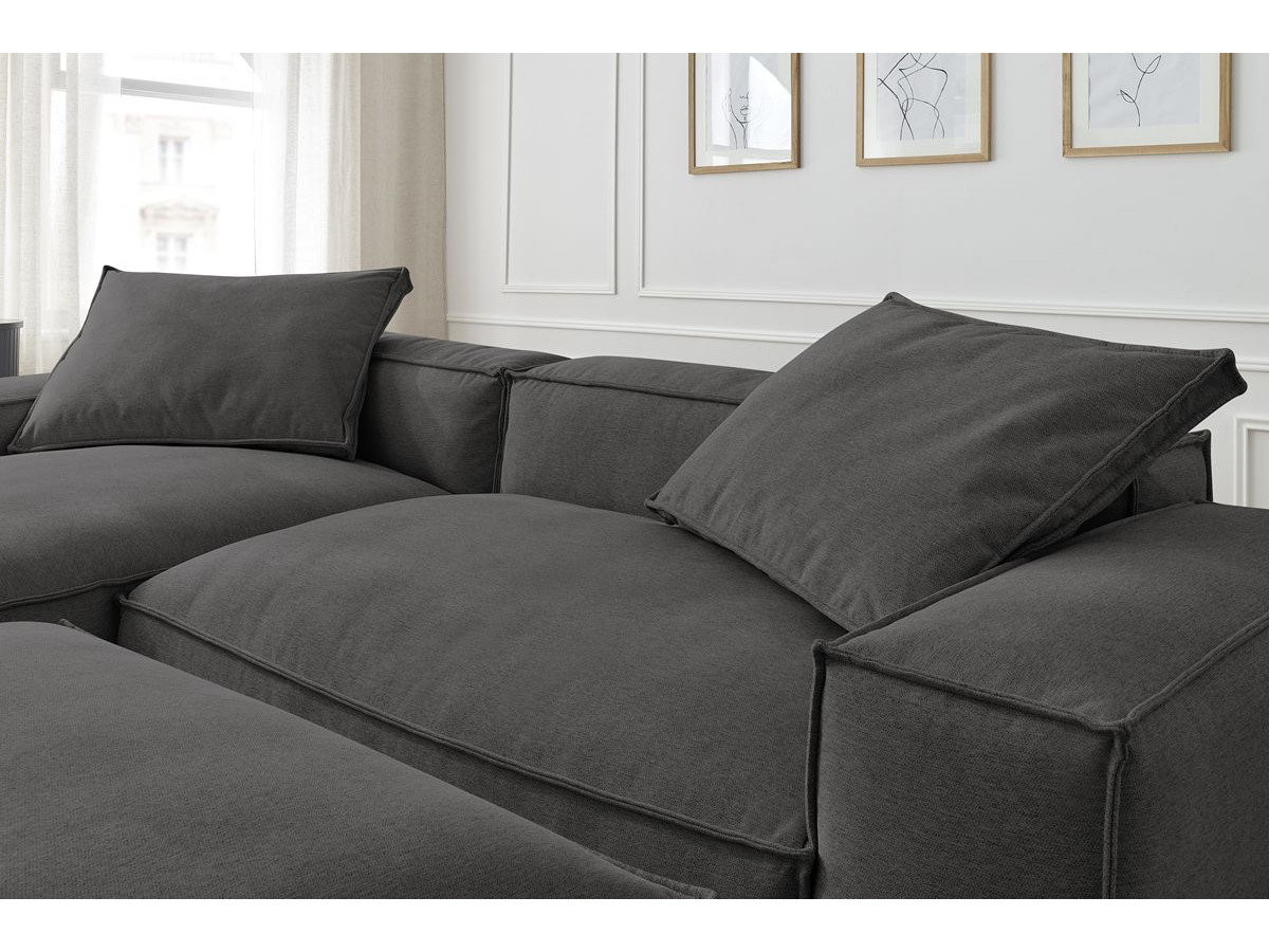 Canapé d'angle réversible ultra moelleux BOHEME tissu chiné avec pouf