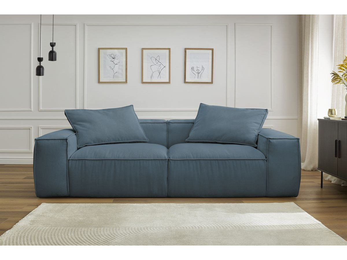 Canapé droit 3 places ultra moelleux BOHEME velours côtelé bleu foncé — vue 6