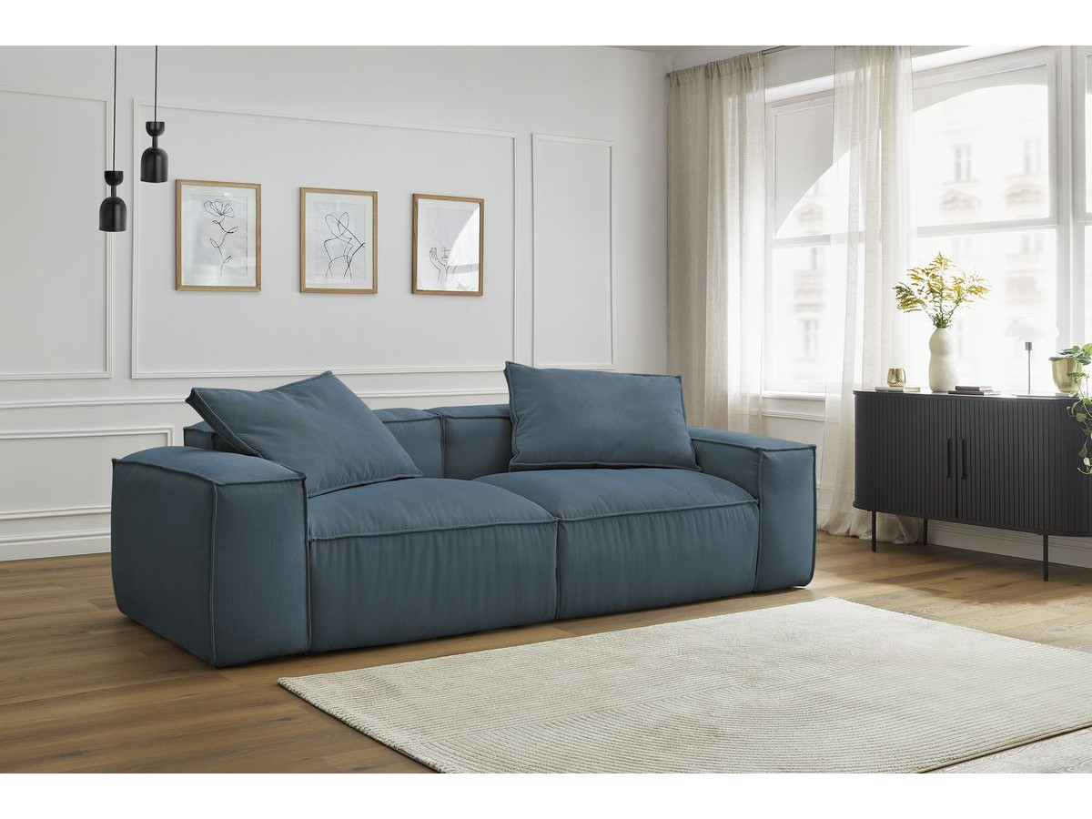 Canapé droit 3 places ultra moelleux BOHEME velours côtelé bleu foncé — vue 5