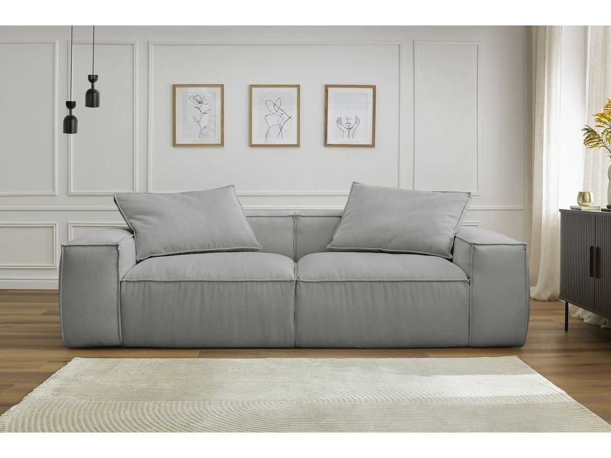 Canapé droit 3 places ultra moelleux BOHEME velours côtelé gris clair — vue 6