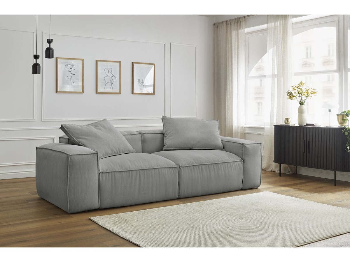 Canapé droit 3 places ultra moelleux BOHEME velours côtelé gris clair — vue 5