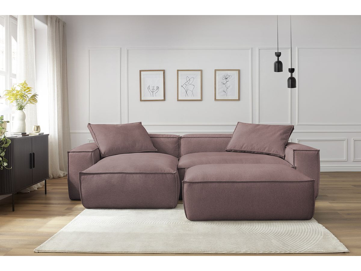 Canapé d'angle réversible ultra moelleux BOHEME tissu chiné avec pouf