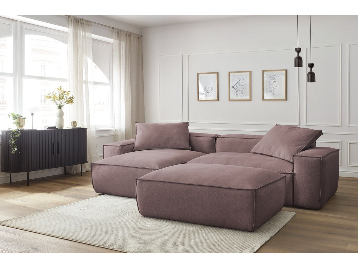 Canapé d'angle réversible ultra moelleux BOHEME tissu chiné avec pouf