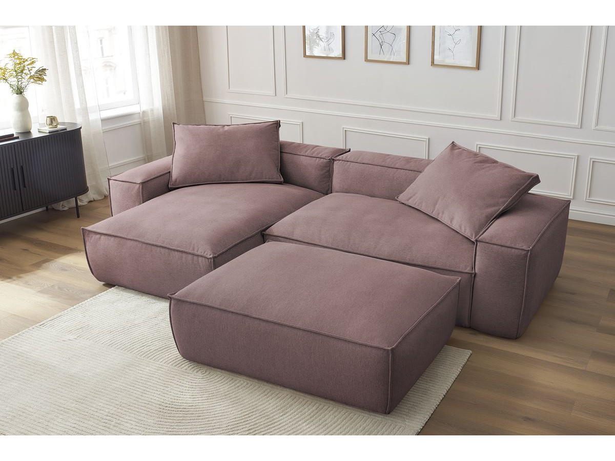 Canapé d'angle réversible ultra moelleux BOHEME tissu chiné avec pouf