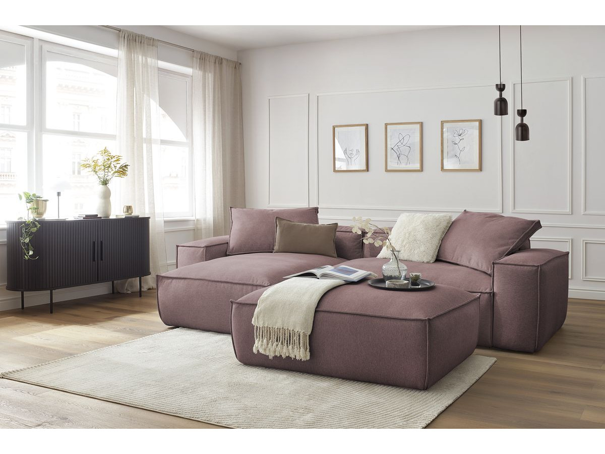 Canapé d'angle réversible ultra moelleux BOHEME tissu chiné avec pouf