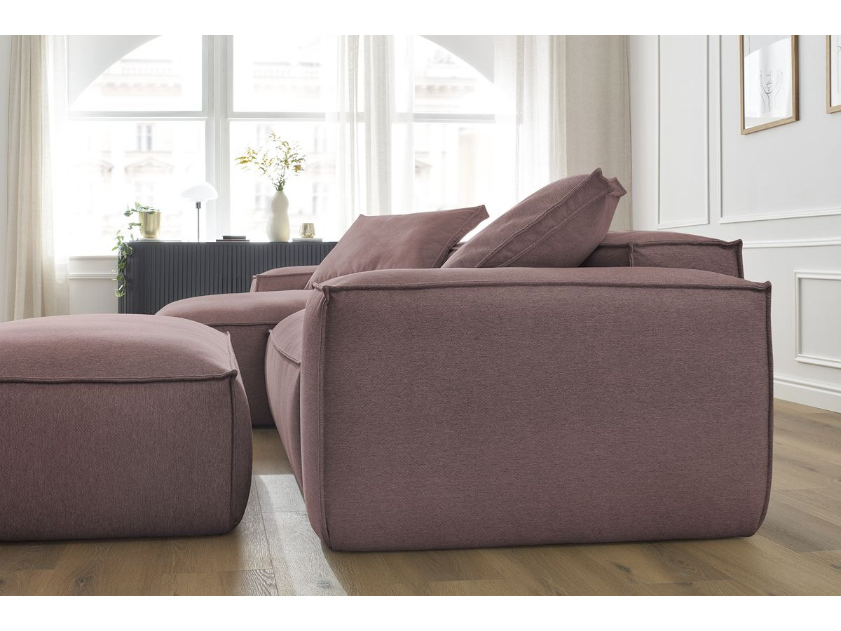 Canapé d'angle réversible ultra moelleux BOHEME tissu chiné avec pouf