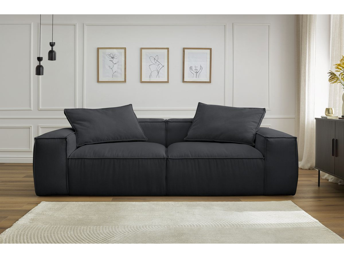 Canapé droit 3 places ultra moelleux BOHEME velours côtelé noir — vue 6