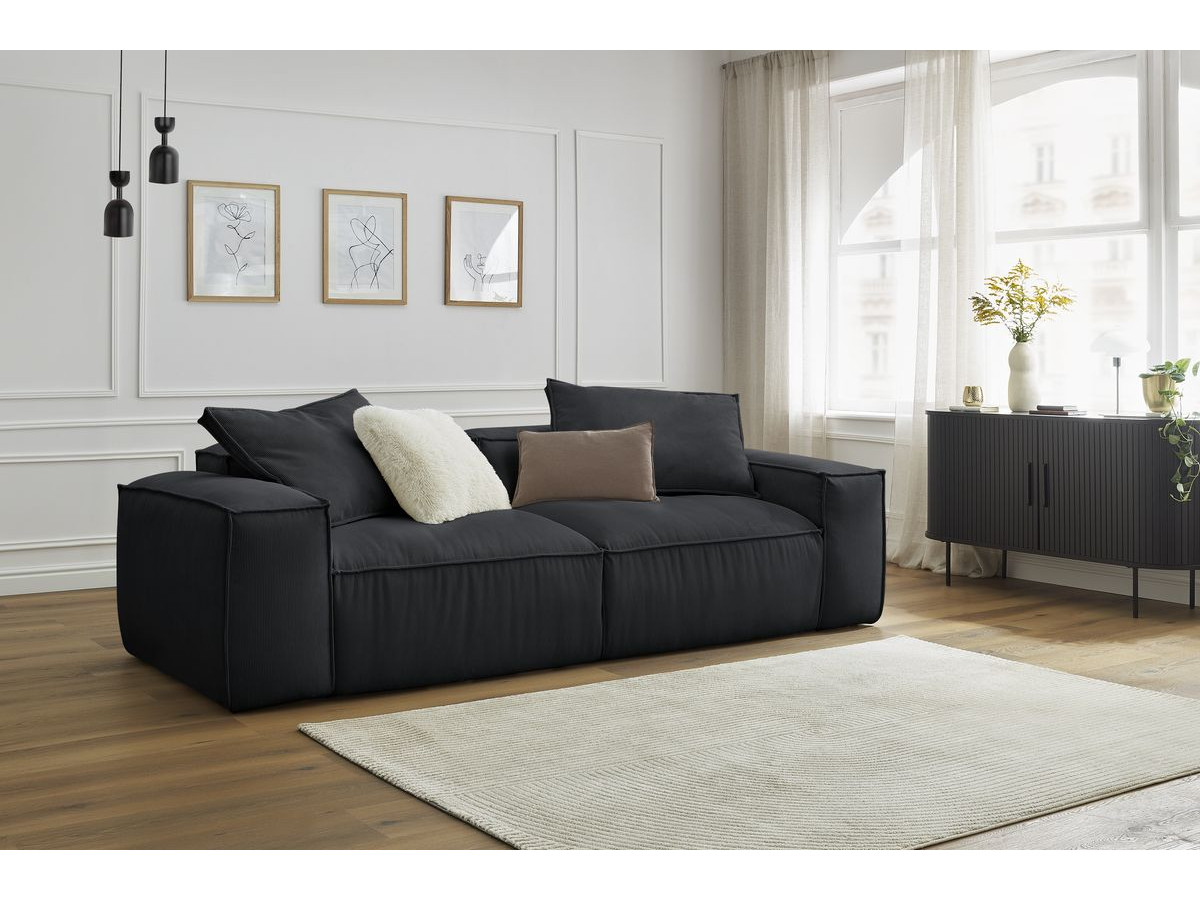 Canapé droit 3 places ultra moelleux BOHEME velours côtelé noir