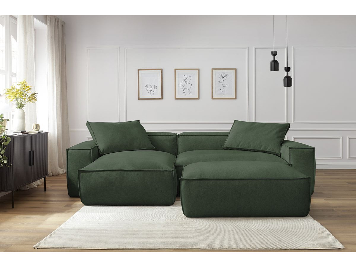 Canapé d'angle réversible ultra moelleux BOHEME tissu chiné avec pouf