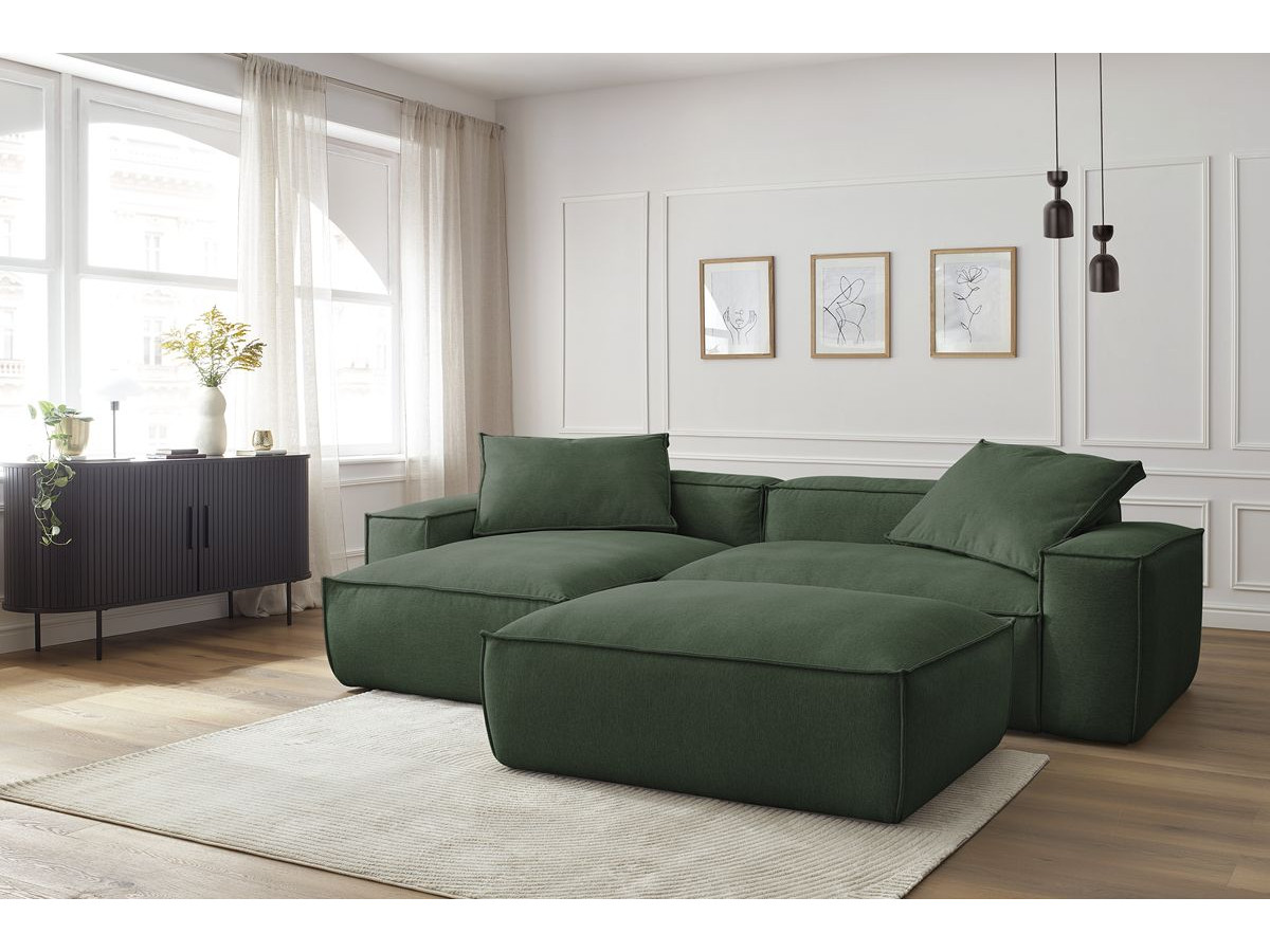 Canapé d'angle réversible ultra moelleux BOHEME tissu chiné avec pouf