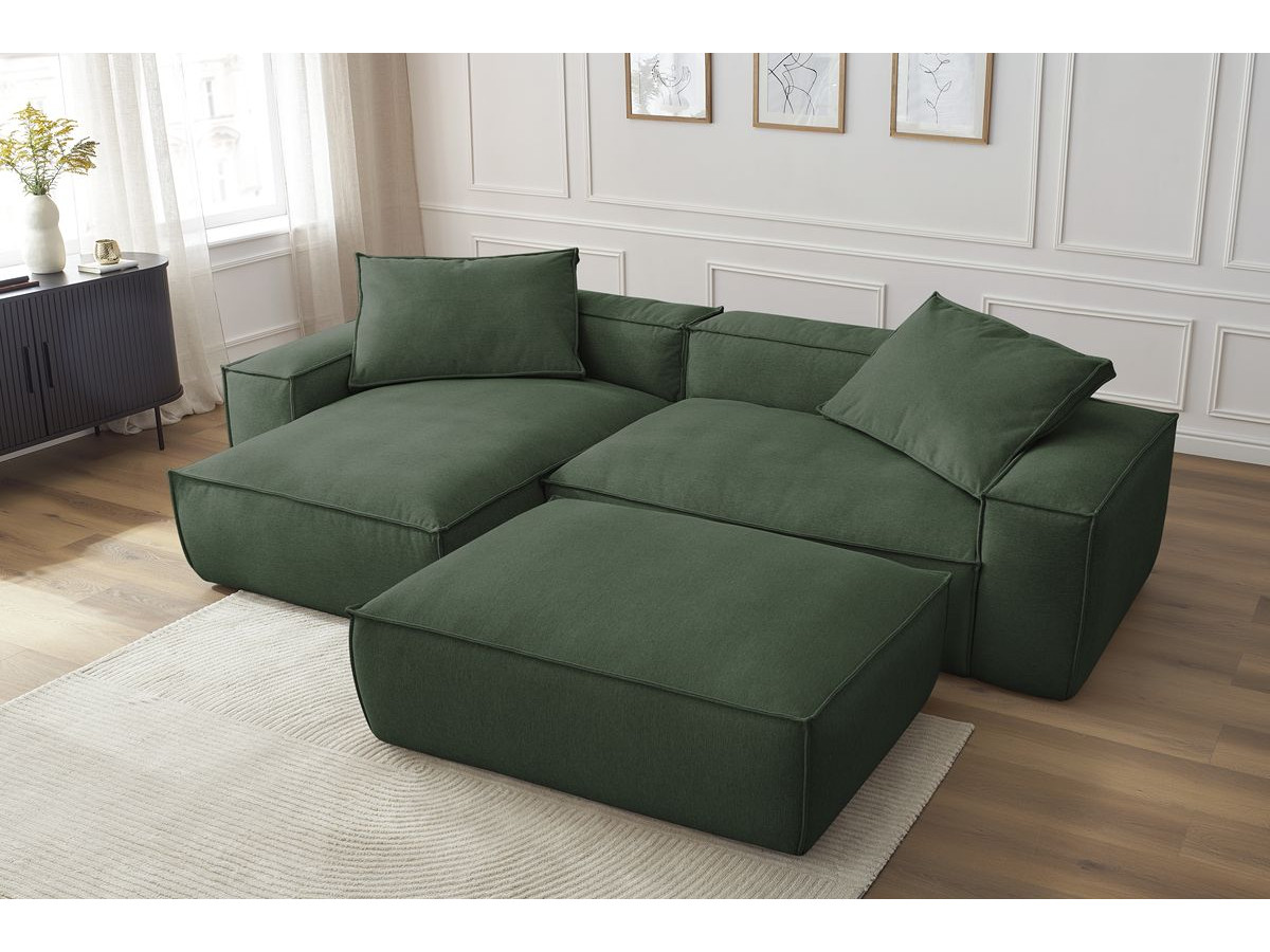 Canapé d'angle réversible ultra moelleux BOHEME tissu chiné avec pouf