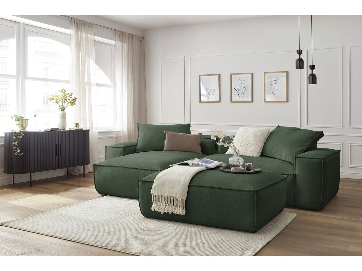 Canapé d'angle réversible ultra moelleux BOHEME tissu chiné avec pouf