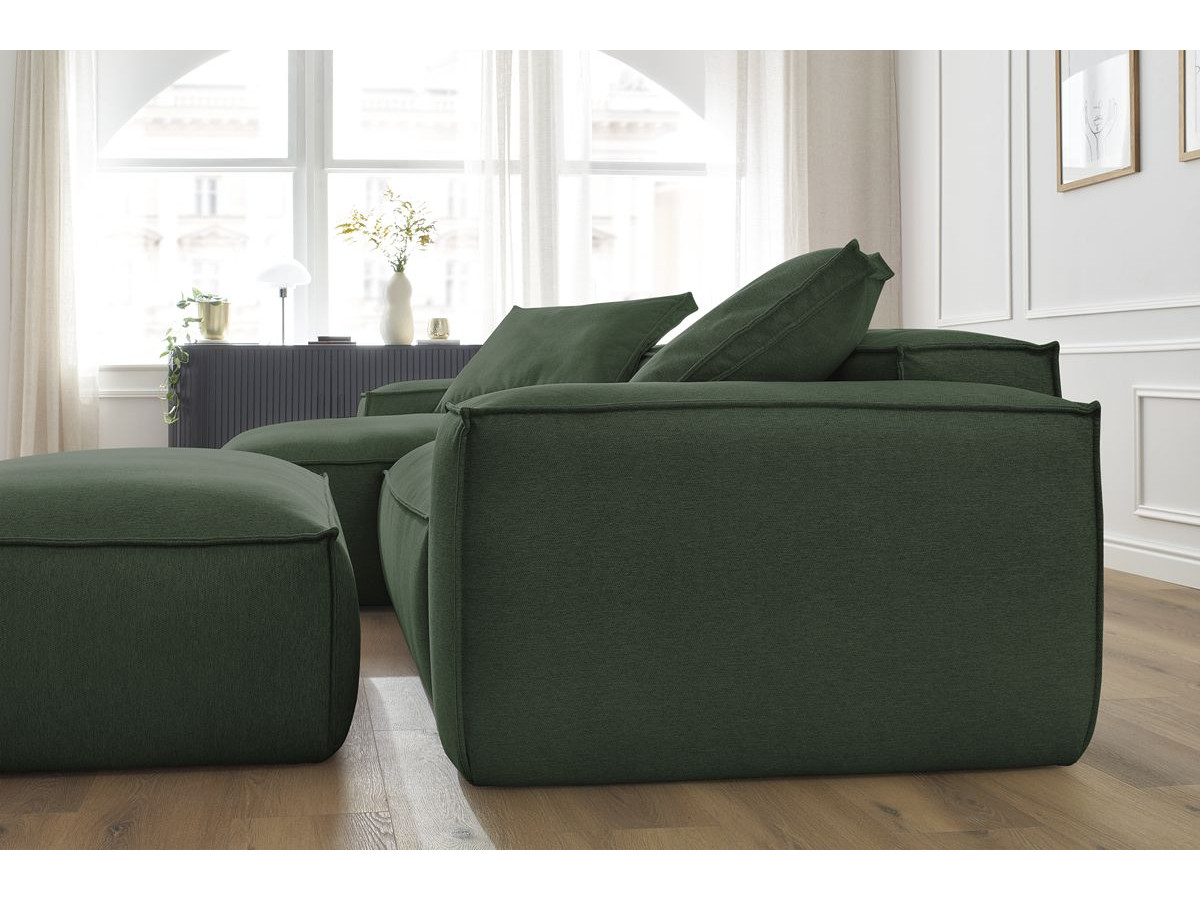 Canapé d'angle réversible ultra moelleux BOHEME tissu chiné avec pouf