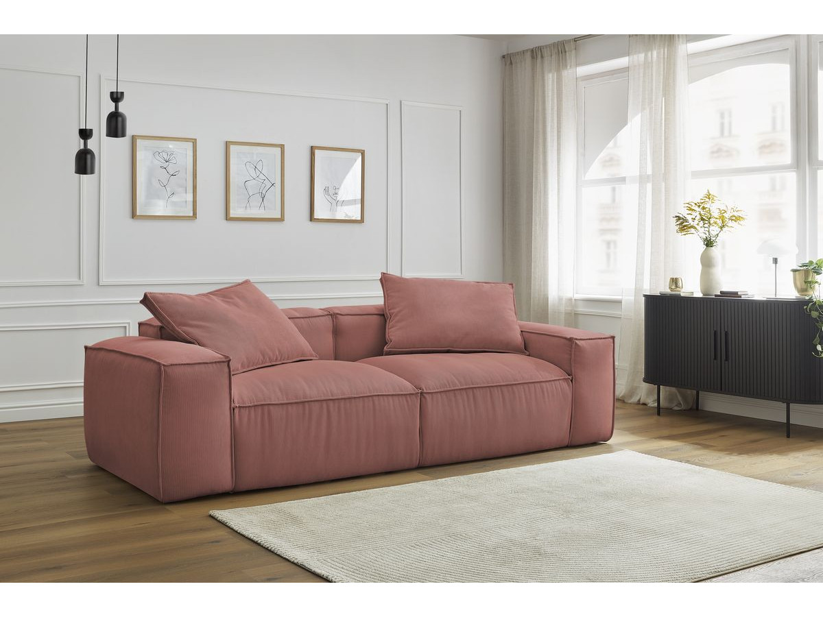 Canapé droit 3 places ultra moelleux BOHEME velours côtelé rose — vue 5