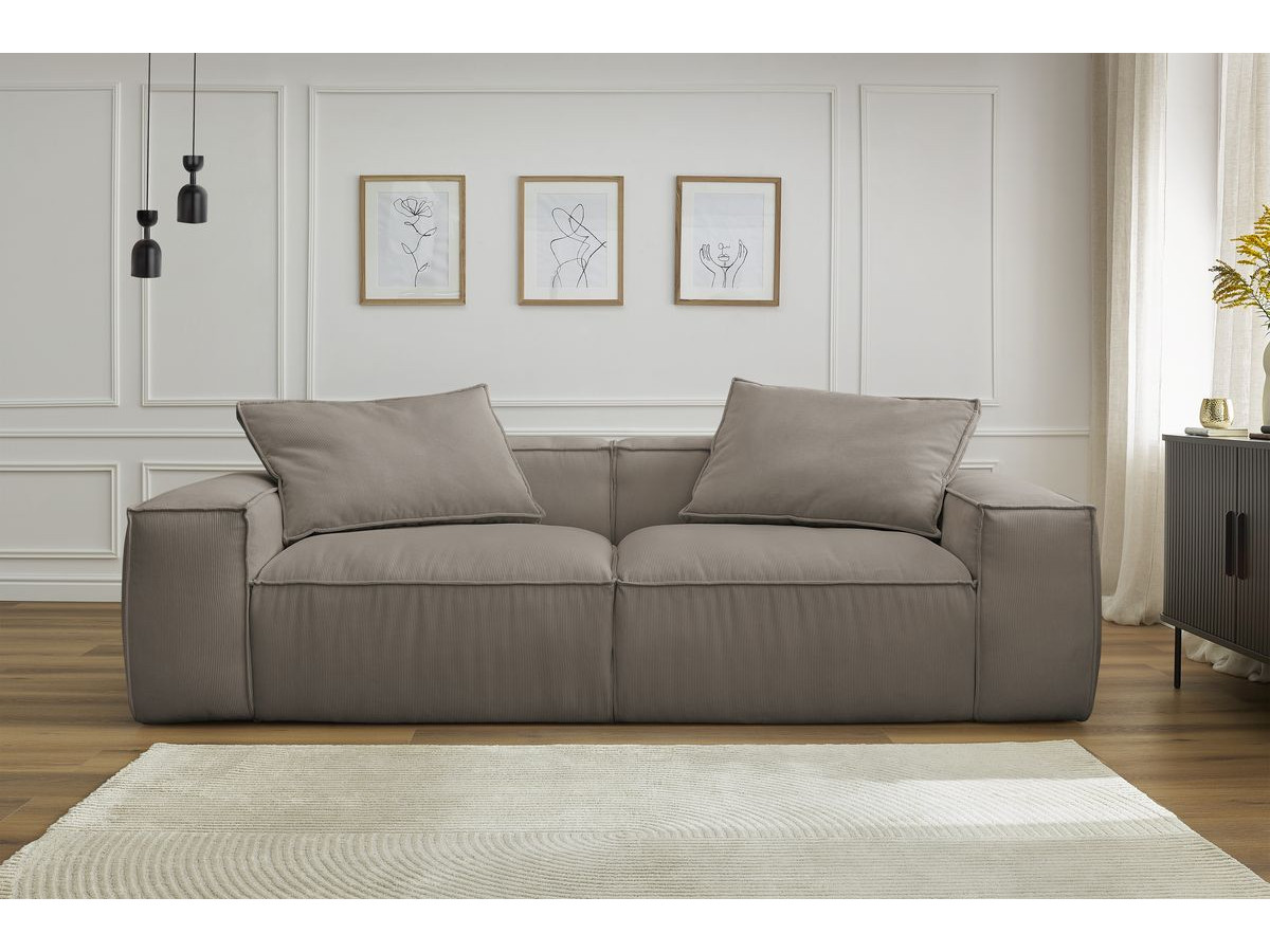 Canapé d'angle fixe EVEREST tissu chiné - Orange - Angle droit - 10 coussins