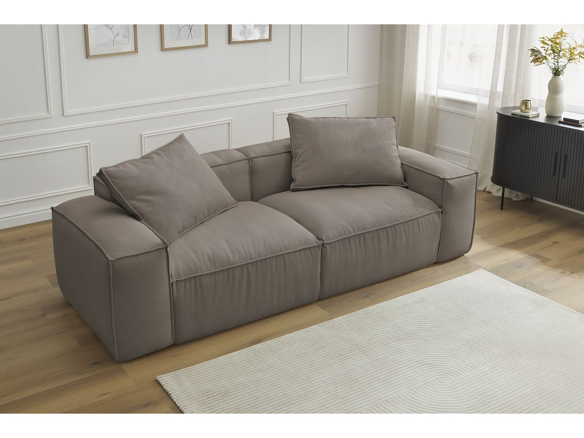 Canapé d'angle fixe EVEREST tissu chiné - Orange - Angle droit - 10 coussins