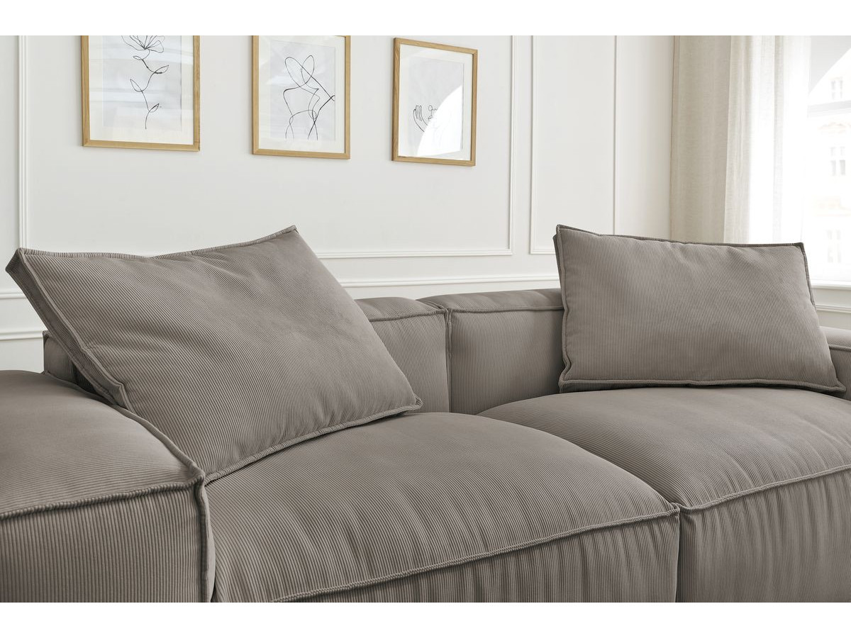 Canapé d'angle fixe EVEREST tissu chiné - Orange - Angle droit - 10 coussins