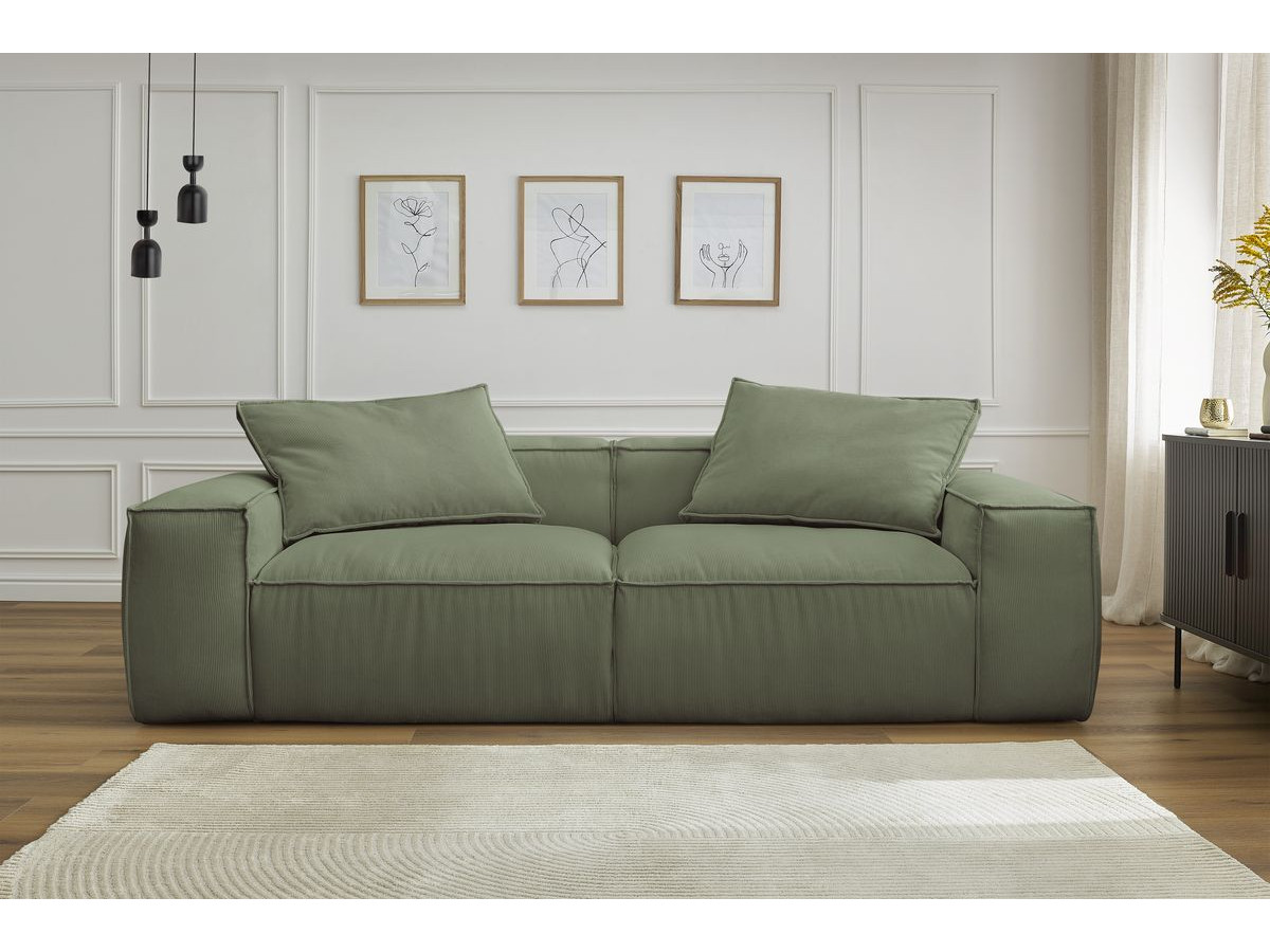Canapé droit 3 places ultra moelleux BOHEME velours côtelé vert — vue 6