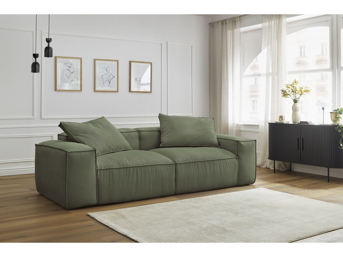 Canapé droit 3 places ultra moelleux BOHEME velours côtelé vert — vue 5