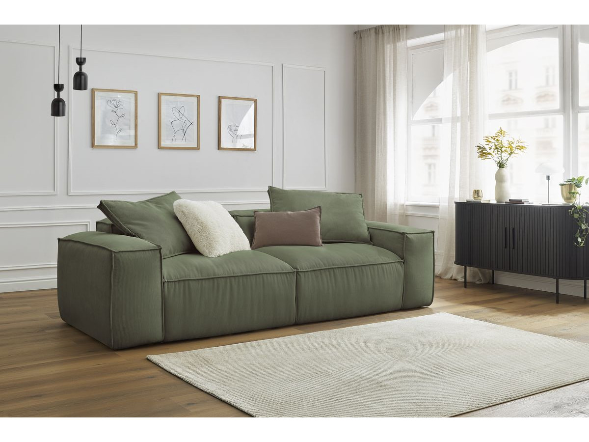 Canapé droit 3 places ultra moelleux BOHEME velours côtelé vert