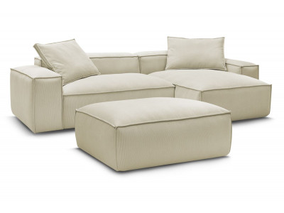 Canapé d'angle réversible ultra moelleux BOHEME velours côtelé avec pouf