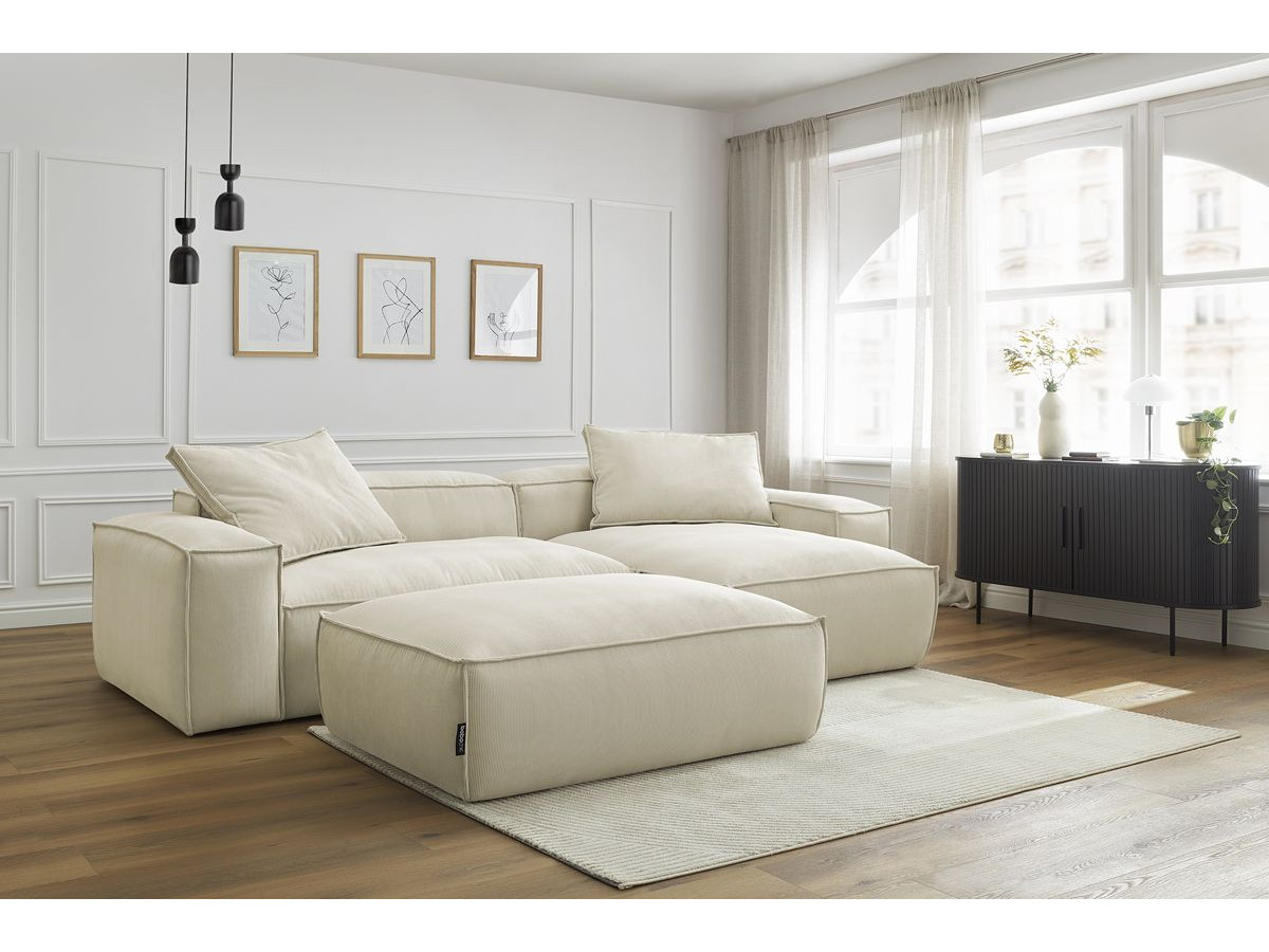 Canapé d'angle réversible ultra moelleux BOHEME velours côtelé avec pouf beige — vue 5