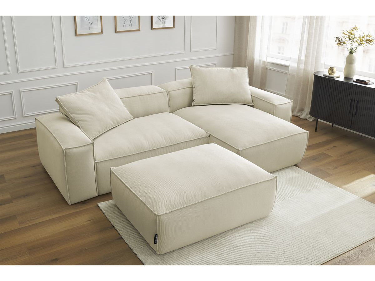 Canapé d'angle réversible ultra moelleux BOHEME velours côtelé avec pouf
