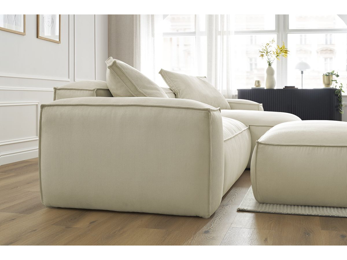 Canapé d'angle réversible ultra moelleux BOHEME velours côtelé avec pouf