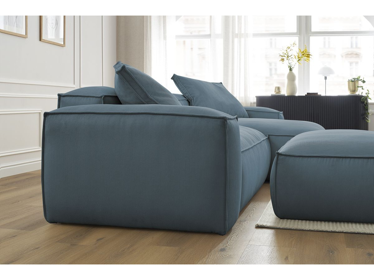 Canapé d'angle réversible ultra moelleux BOHEME velours côtelé avec pouf