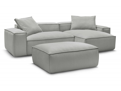 Canapé d'angle réversible ultra moelleux BOHEME velours côtelé avec pouf