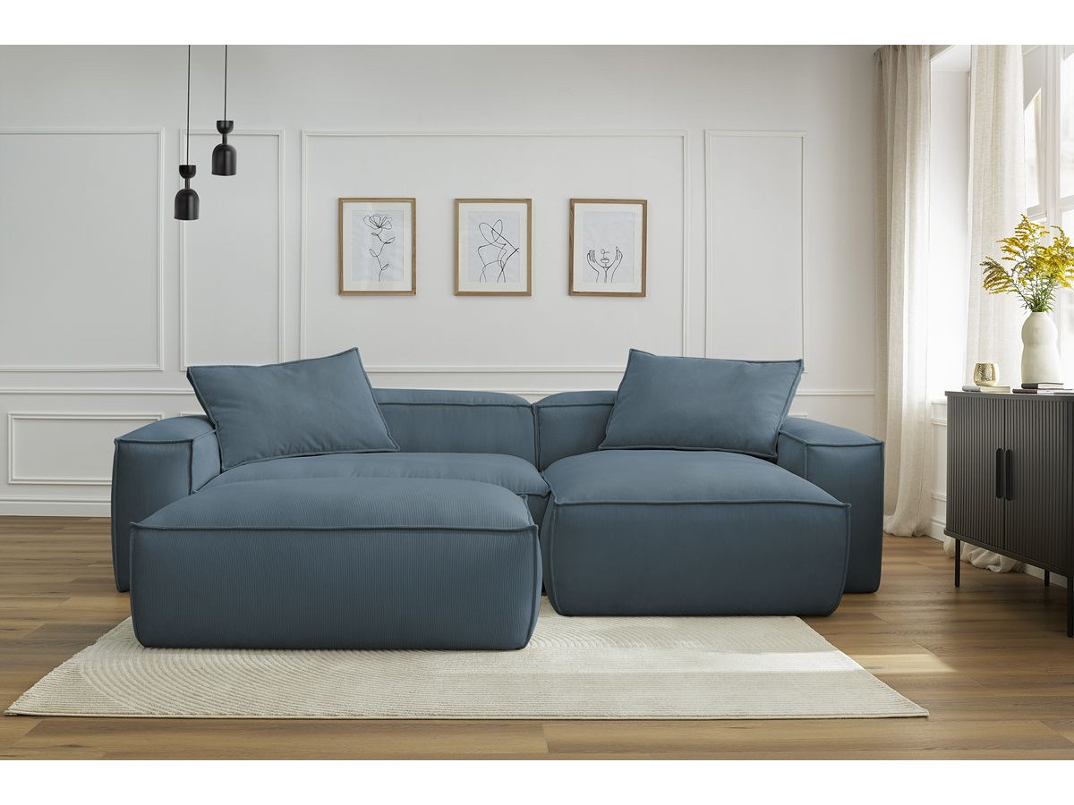Canapé d'angle réversible ultra moelleux BOHEME velours côtelé avec pouf