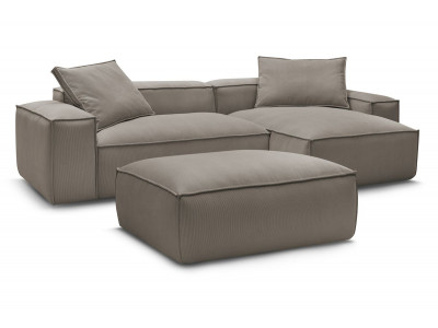 Canapé d'angle réversible ultra moelleux BOHEME velours côtelé avec pouf