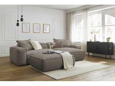 Canapé d'angle réversible ultra moelleux BOHEME velours côtelé avec pouf