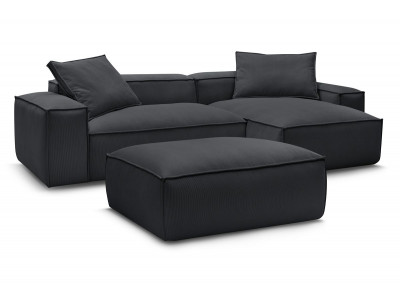 Canapé d'angle réversible ultra moelleux BOHEME velours côtelé avec pouf