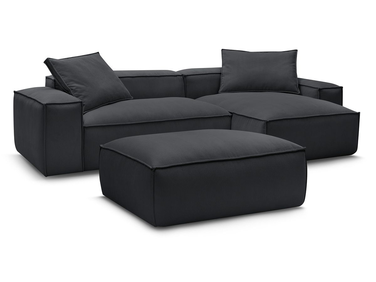 Canapé d'angle réversible ultra moelleux BOHEME velours côtelé avec pouf