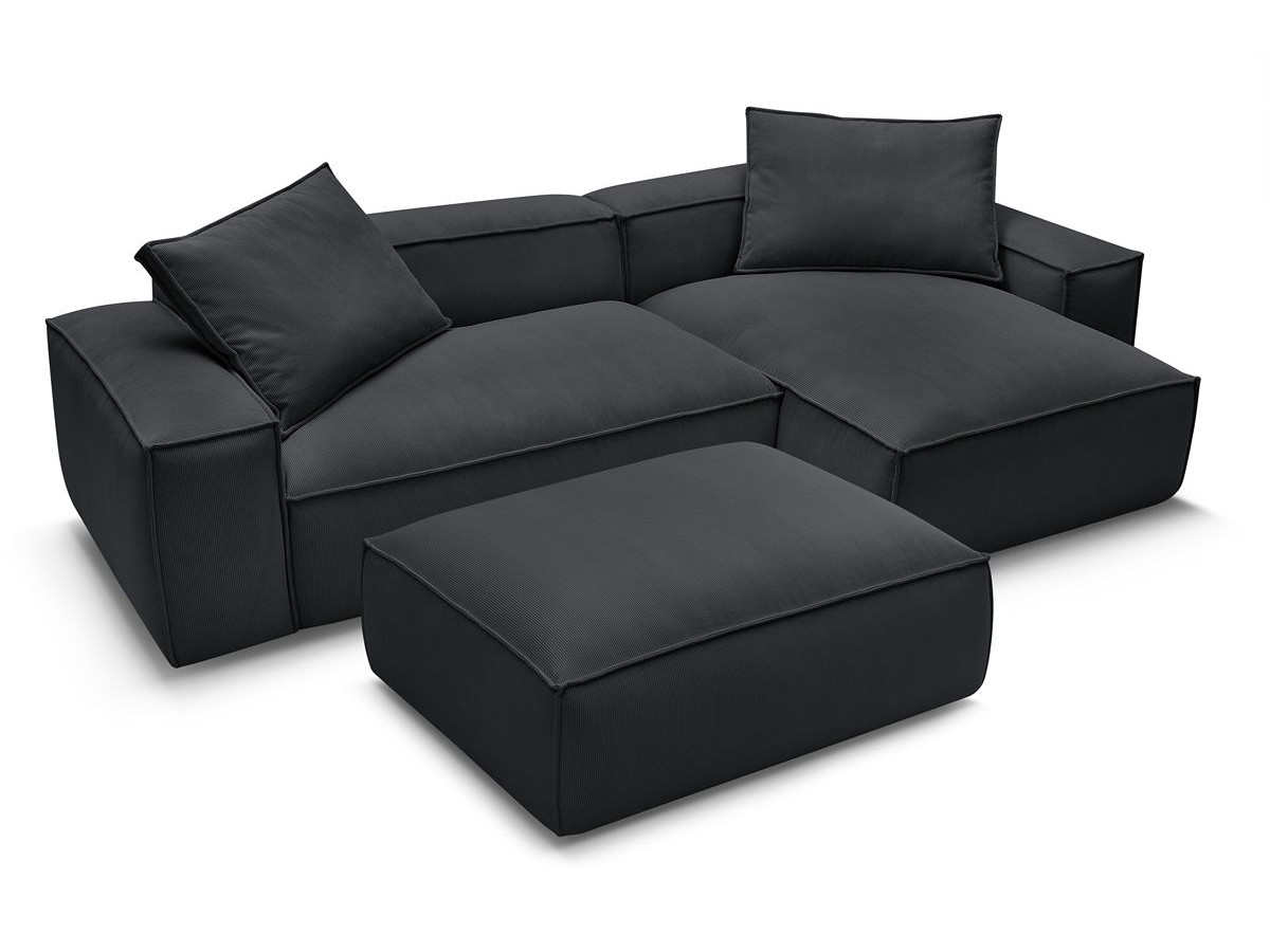 Canapé d'angle réversible ultra moelleux BOHEME velours côtelé avec pouf