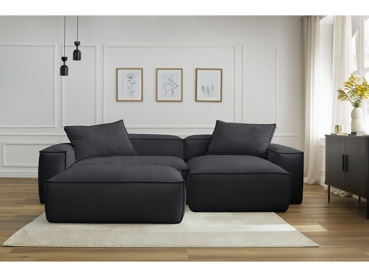 Canapé d'angle réversible ultra moelleux BOHEME velours côtelé avec pouf