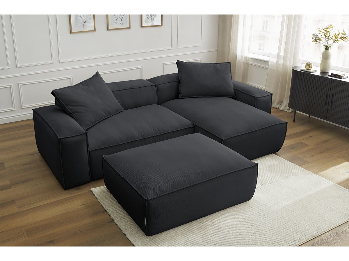 Canapé d'angle réversible ultra moelleux BOHEME velours côtelé avec pouf