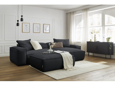 Canapé d'angle réversible ultra moelleux BOHEME velours côtelé avec pouf