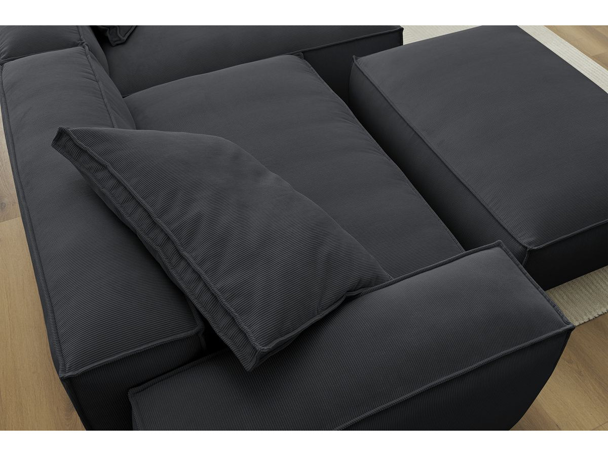 Canapé d'angle réversible ultra moelleux BOHEME velours côtelé avec pouf