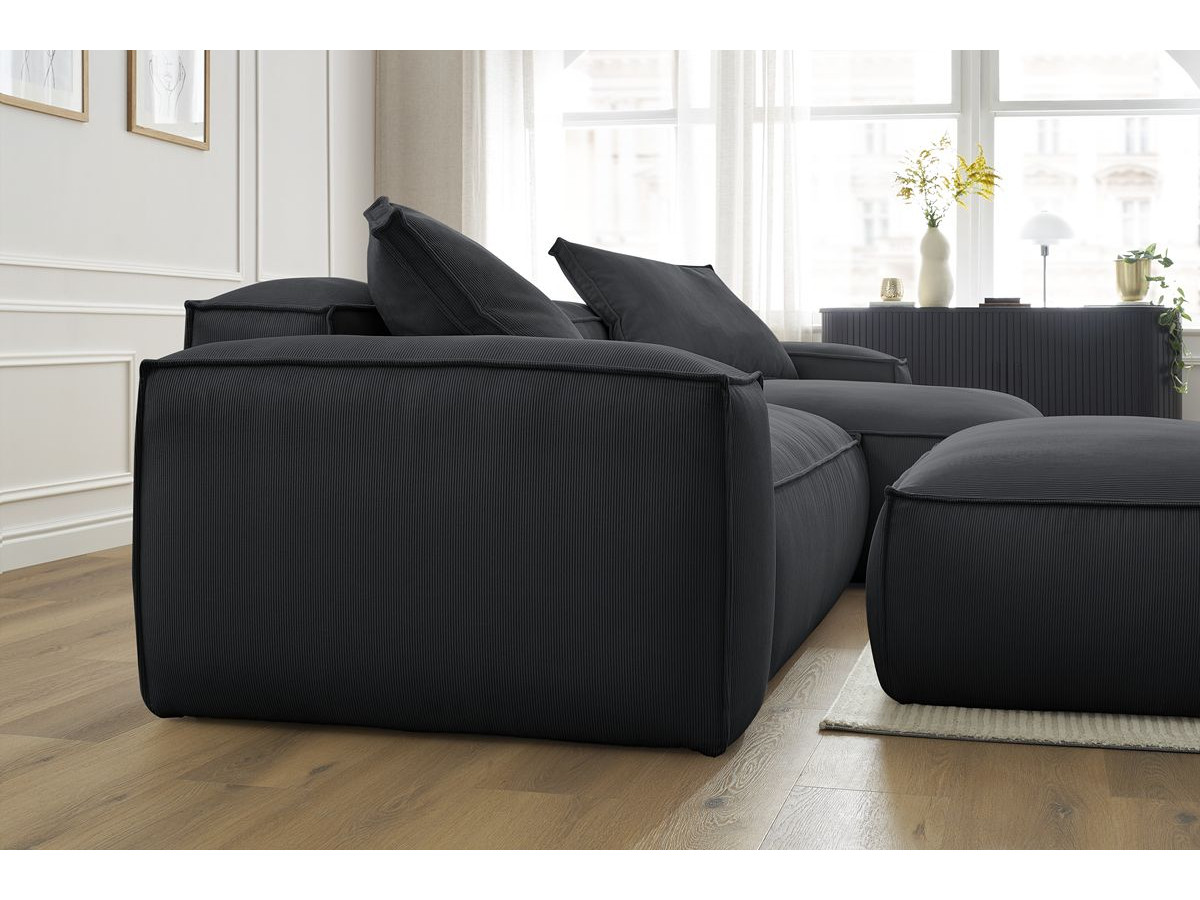 Canapé d'angle réversible ultra moelleux BOHEME velours côtelé avec pouf