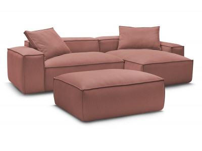 Canapé d'angle réversible ultra moelleux BOHEME velours côtelé avec pouf