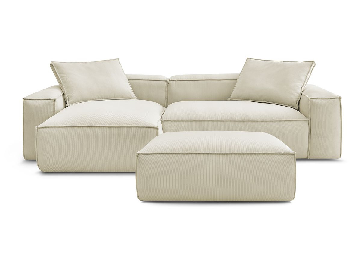 Canapé d'angle réversible ultra moelleux BOHEME velours côtelé avec pouf