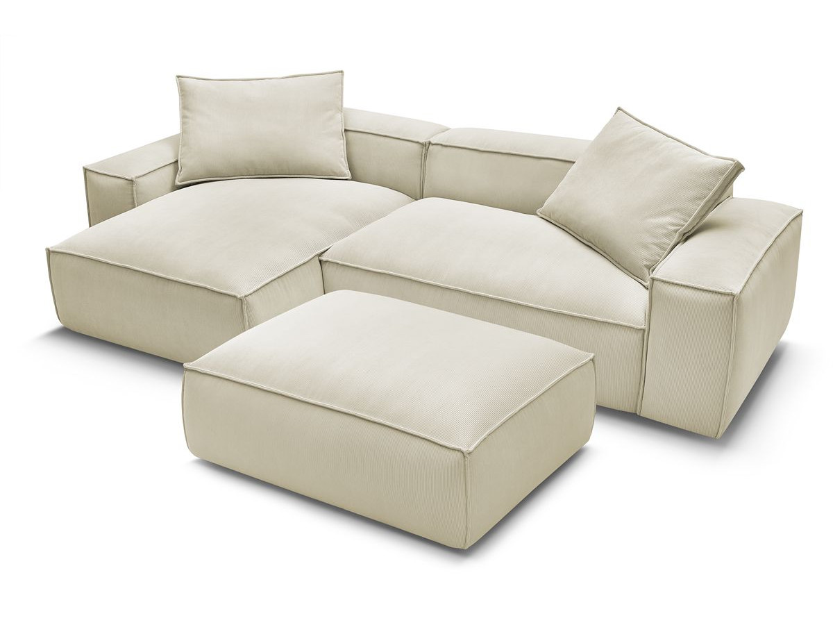 Canapé d'angle réversible ultra moelleux BOHEME velours côtelé avec pouf