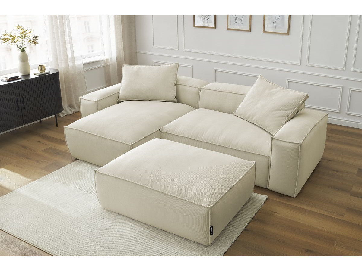 Canapé d'angle réversible ultra moelleux BOHEME velours côtelé avec pouf