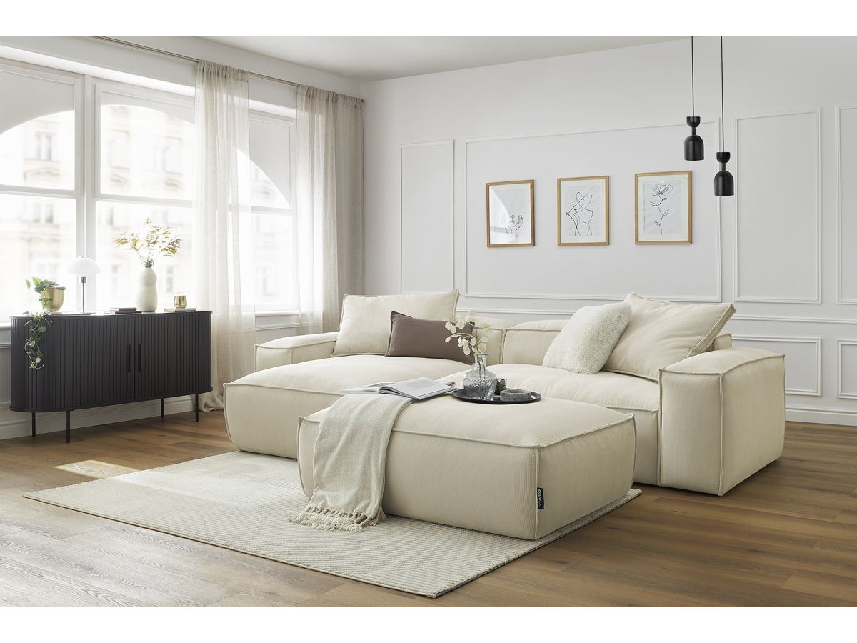 Canapé d'angle réversible ultra moelleux BOHEME velours côtelé avec pouf