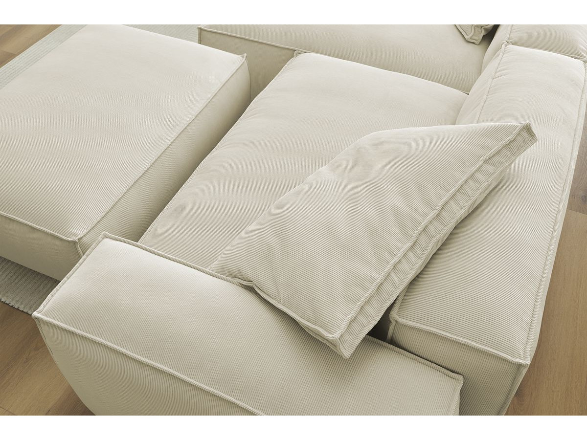 Canapé d'angle réversible ultra moelleux BOHEME velours côtelé avec pouf